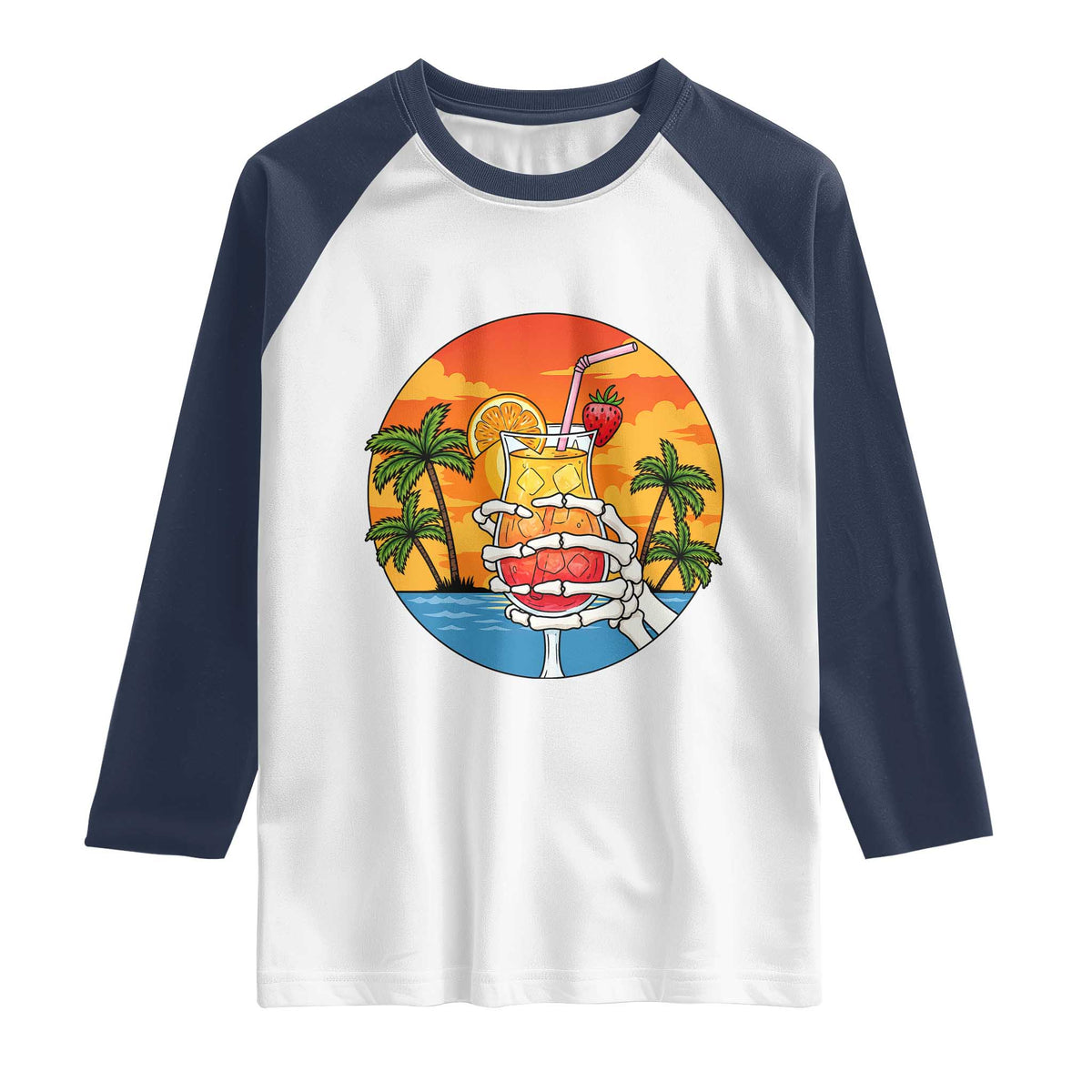 Tropical Skeleton Summerween Raglan Shirt Beach Cocktail Vacation