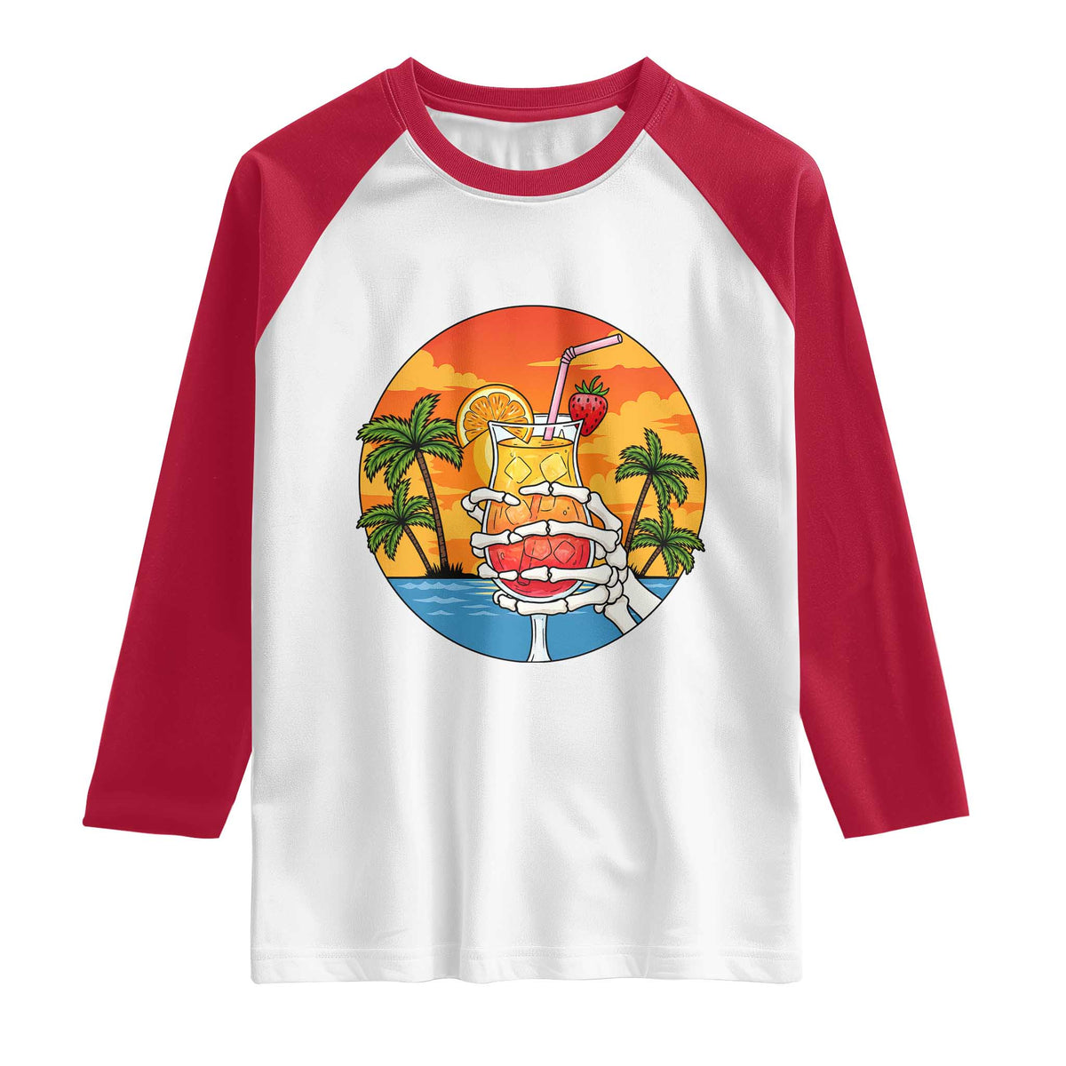 Tropical Skeleton Summerween Raglan Shirt Beach Cocktail Vacation