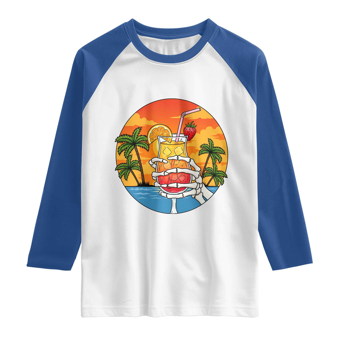 Tropical Skeleton Summerween Raglan Shirt Beach Cocktail Vacation