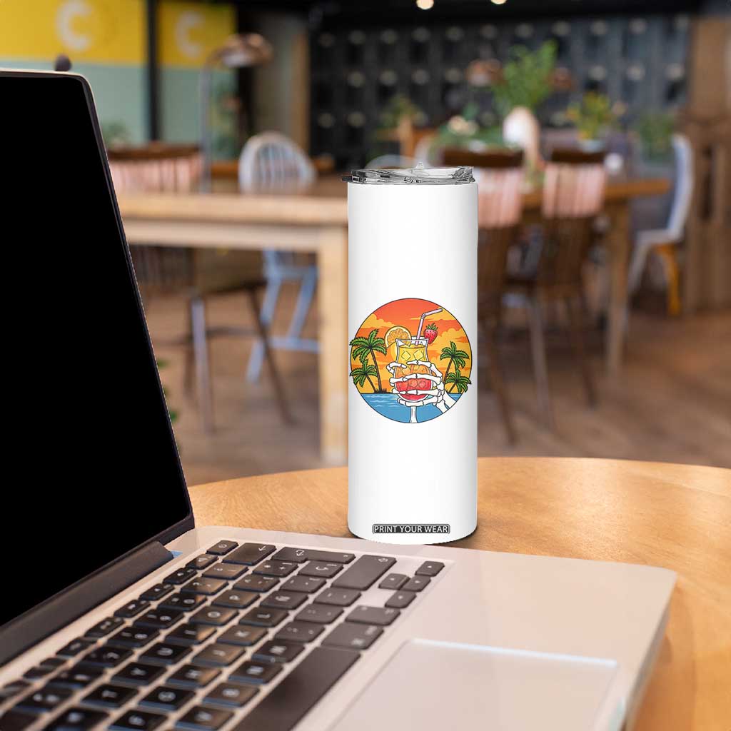Tropical Skeleton Summerween Skinny Tumbler Beach Cocktail Vacation