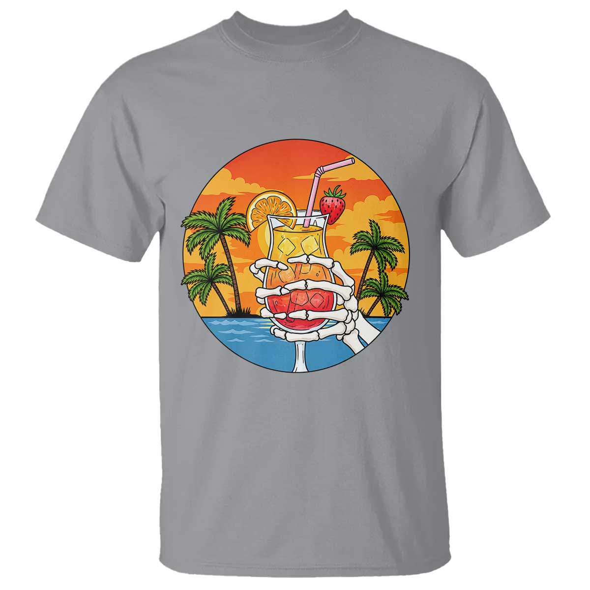 Tropical Skeleton Summerween T Shirt Beach Cocktail Vacation