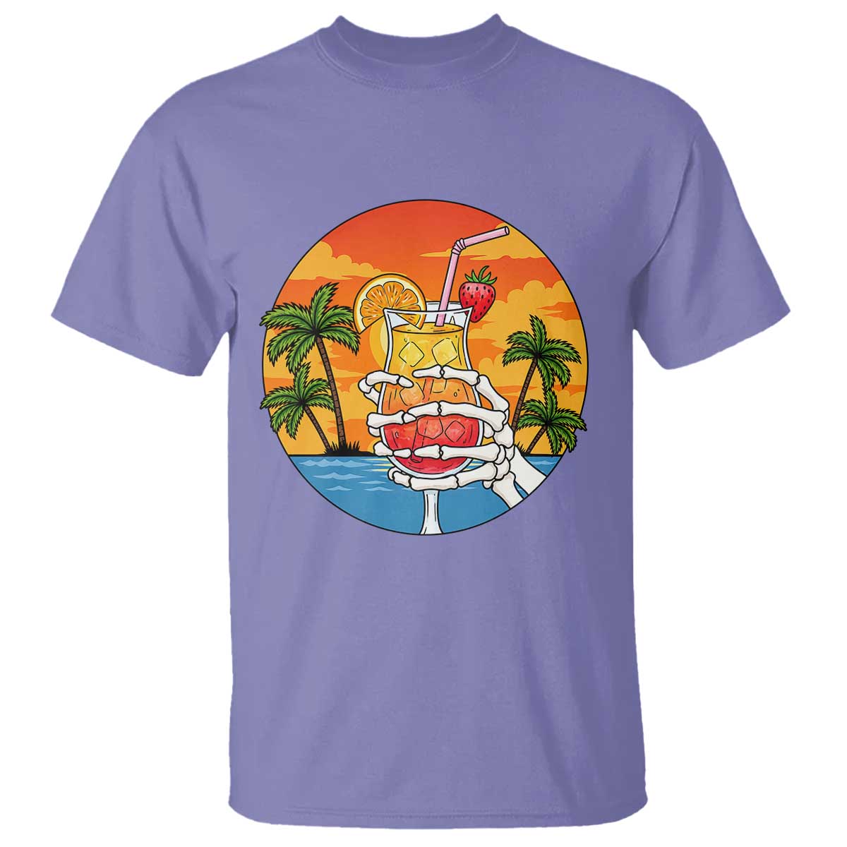 Tropical Skeleton Summerween T Shirt Beach Cocktail Vacation