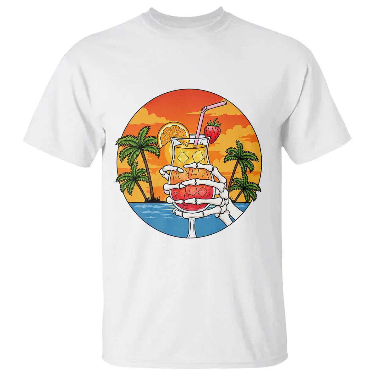 Tropical Skeleton Summerween T Shirt Beach Cocktail Vacation