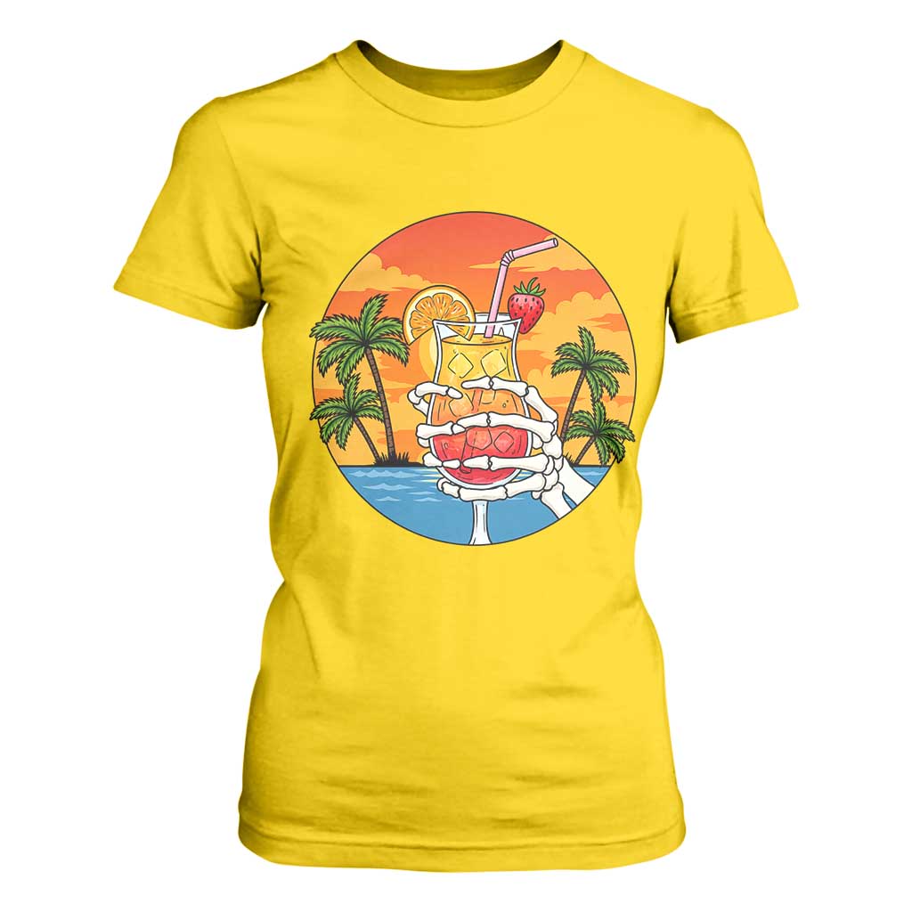 Tropical Skeleton Summerween T Shirt For Women Beach Cocktail Vacation
