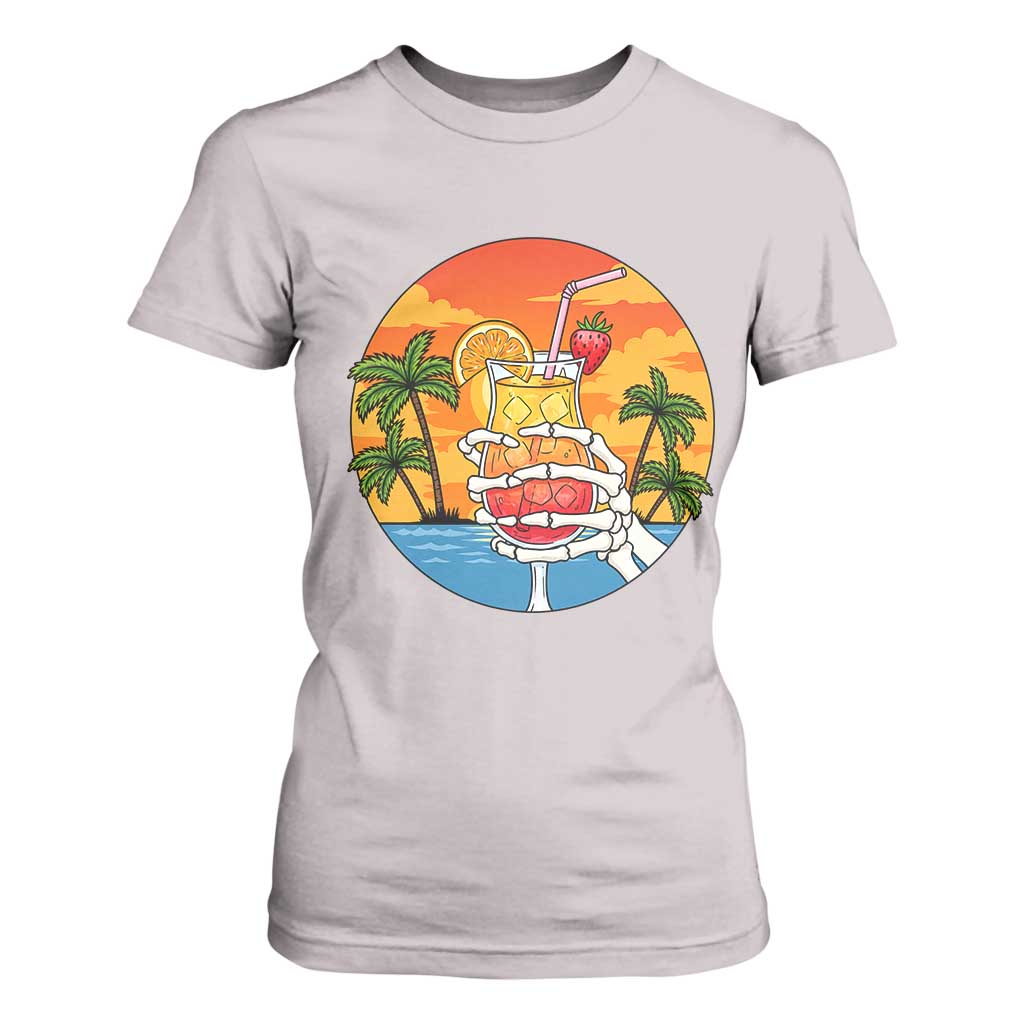 Tropical Skeleton Summerween T Shirt For Women Beach Cocktail Vacation