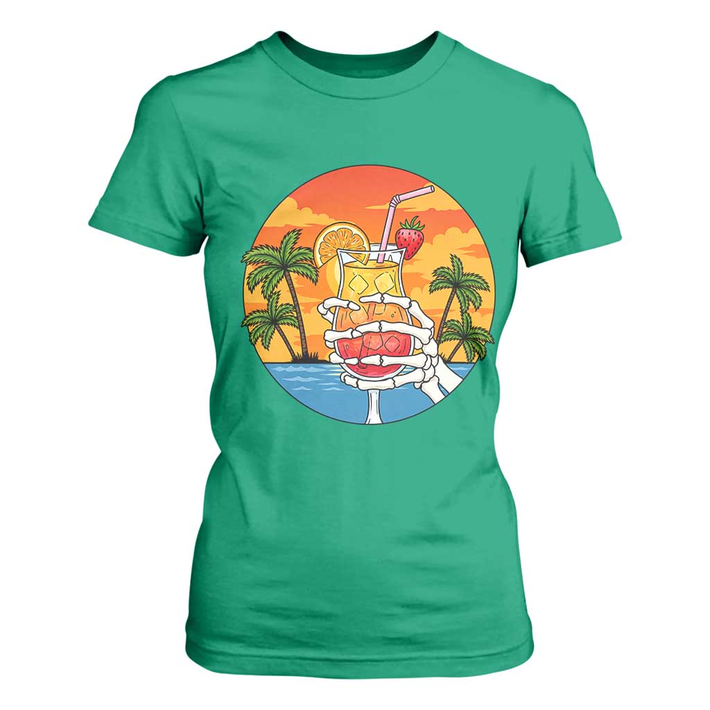 Tropical Skeleton Summerween T Shirt For Women Beach Cocktail Vacation