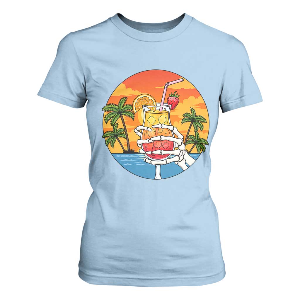 Tropical Skeleton Summerween T Shirt For Women Beach Cocktail Vacation