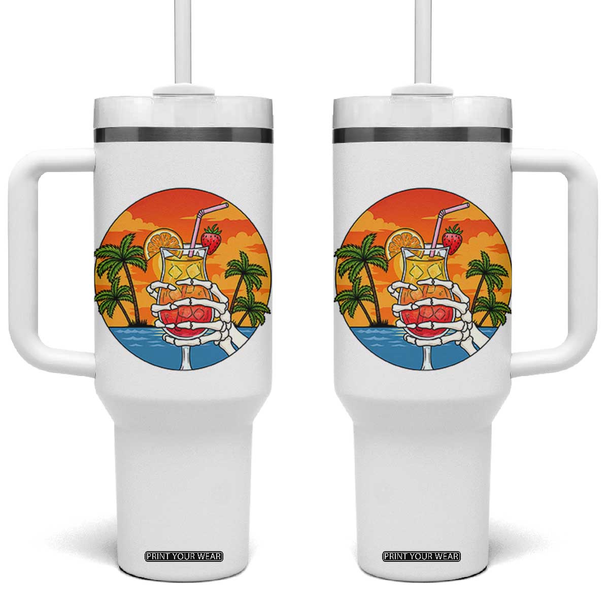 Tropical Skeleton Summerween Tumbler With Handle Beach Cocktail Vacation
