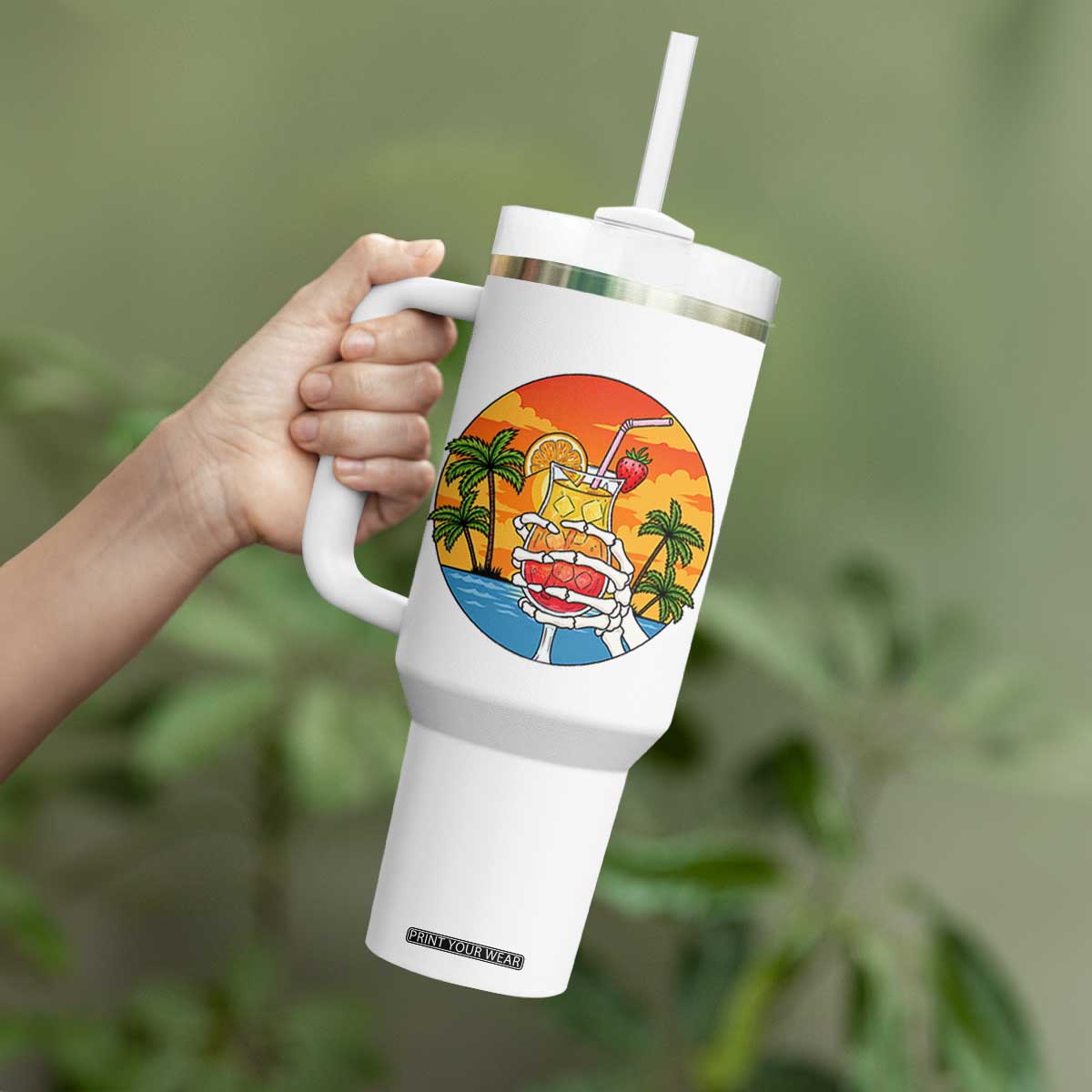 Tropical Skeleton Summerween Tumbler With Handle Beach Cocktail Vacation