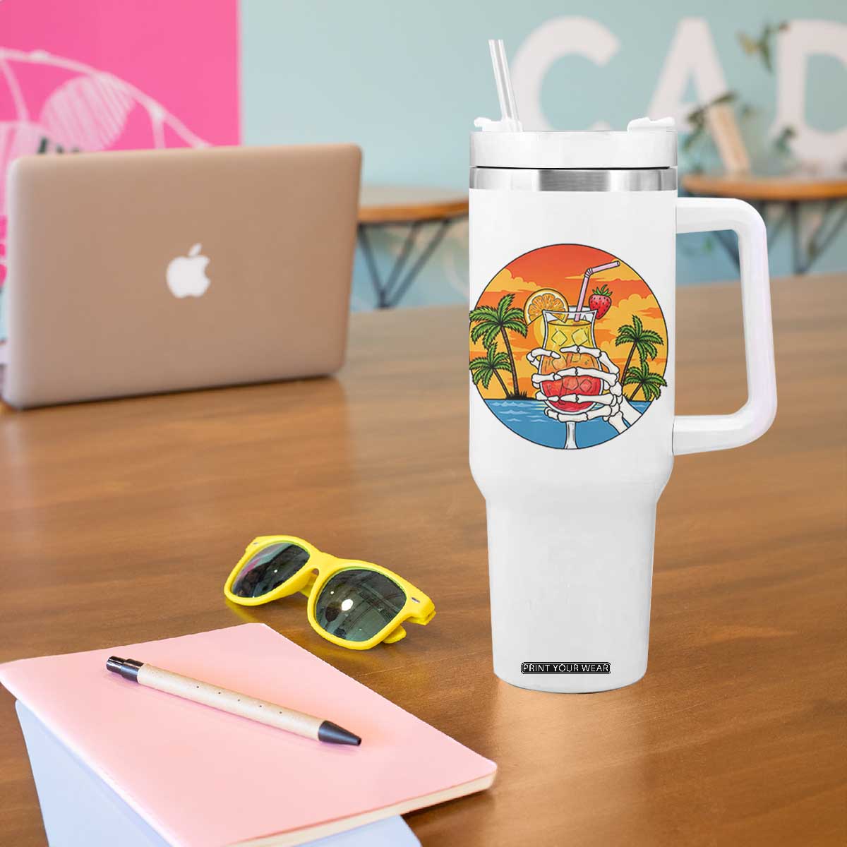 Tropical Skeleton Summerween Tumbler With Handle Beach Cocktail Vacation