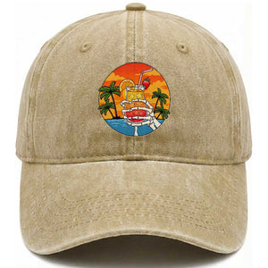 Tropical Skeleton Summerween Washed Cotton Baseball Cap Beach Cocktail Vacation