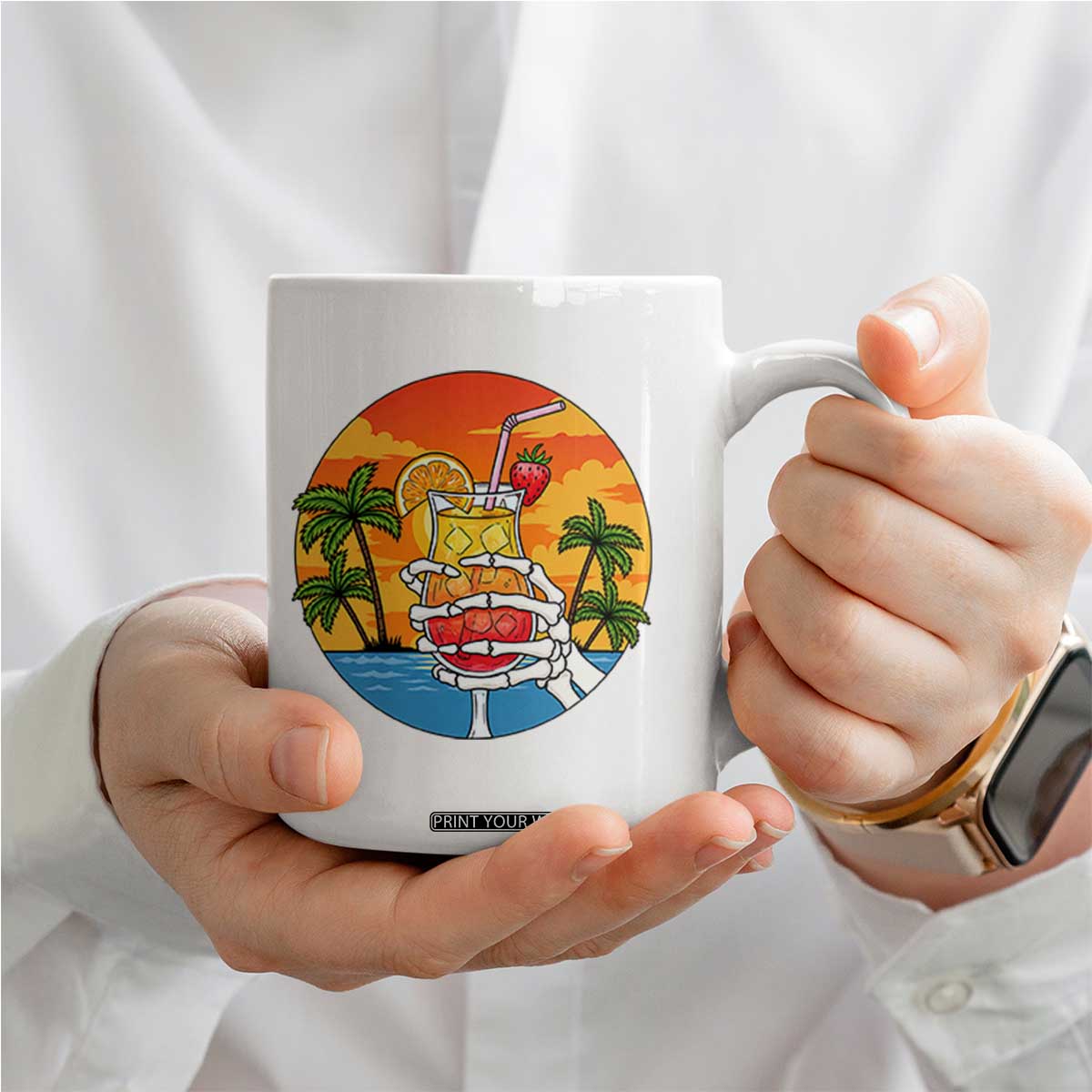 Tropical Skeleton Summerween Coffee Mug Beach Cocktail Vacation