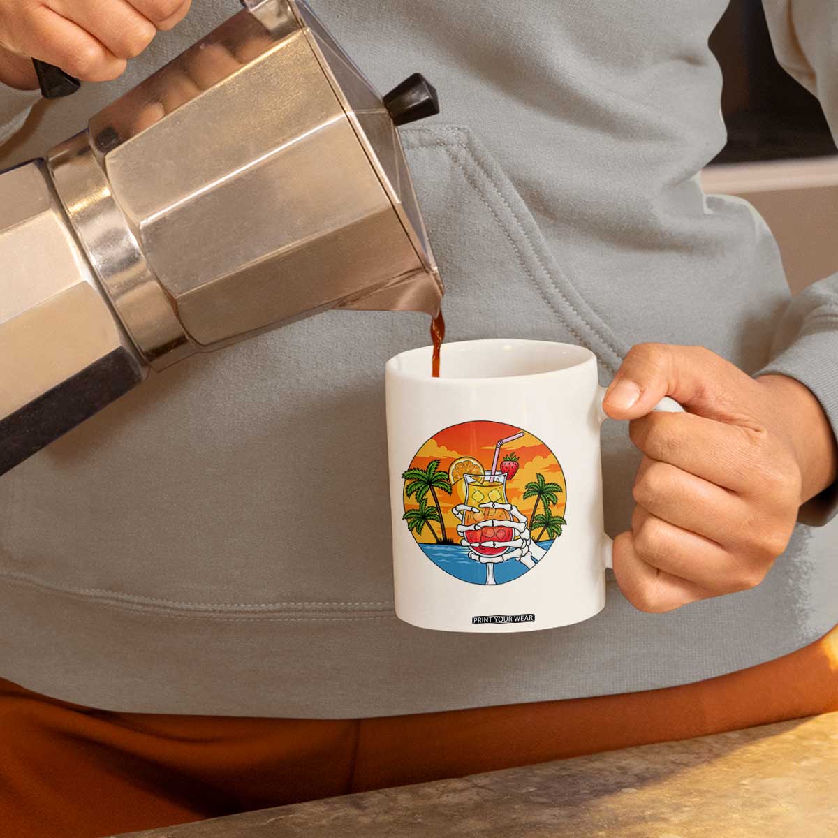 Tropical Skeleton Summerween Coffee Mug Beach Cocktail Vacation