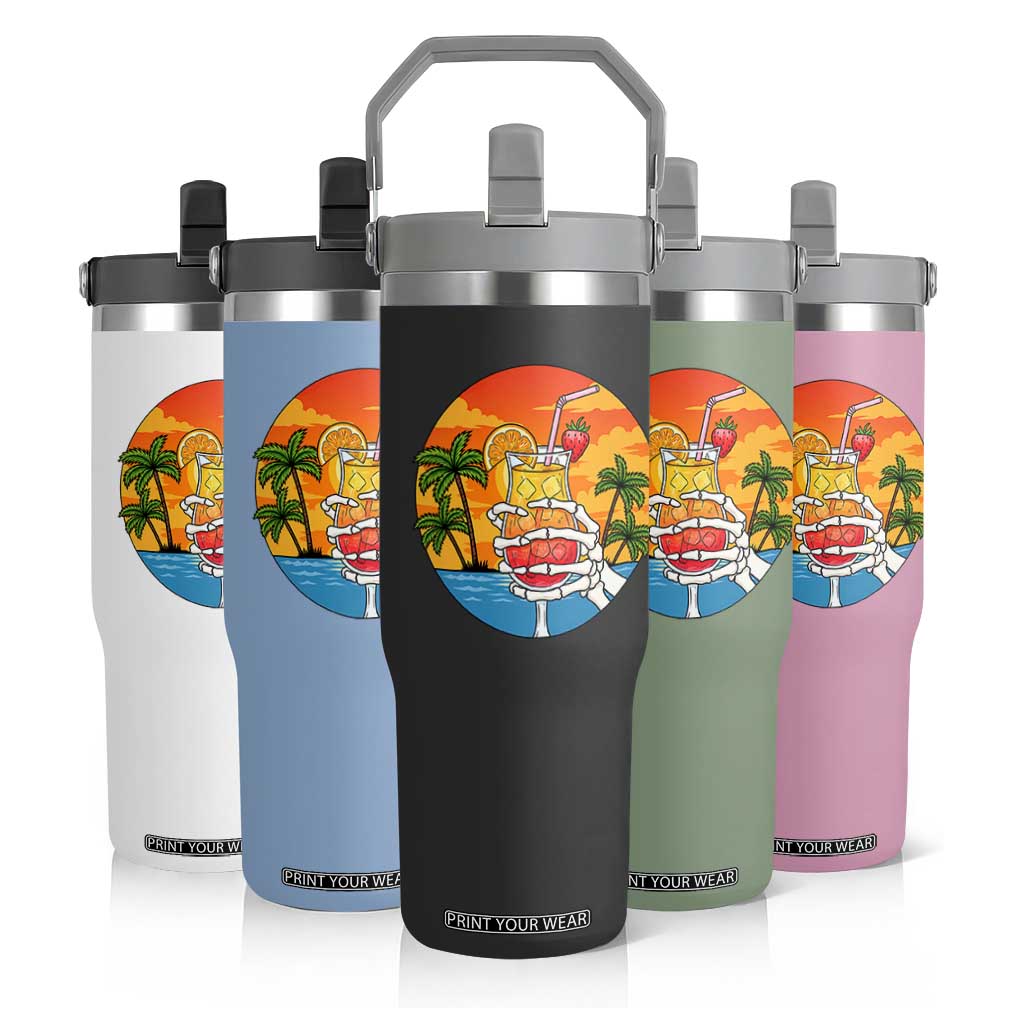 Tropical Skeleton Summerween Flip Straw Tumbler Beach Cocktail Vacation