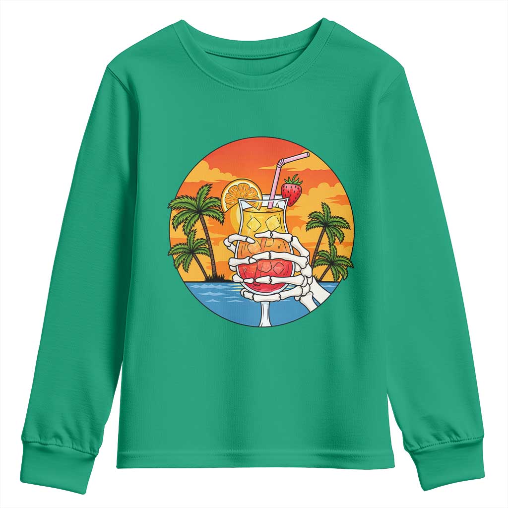 Tropical Skeleton Summerween Youth Sweatshirt Beach Cocktail Vacation