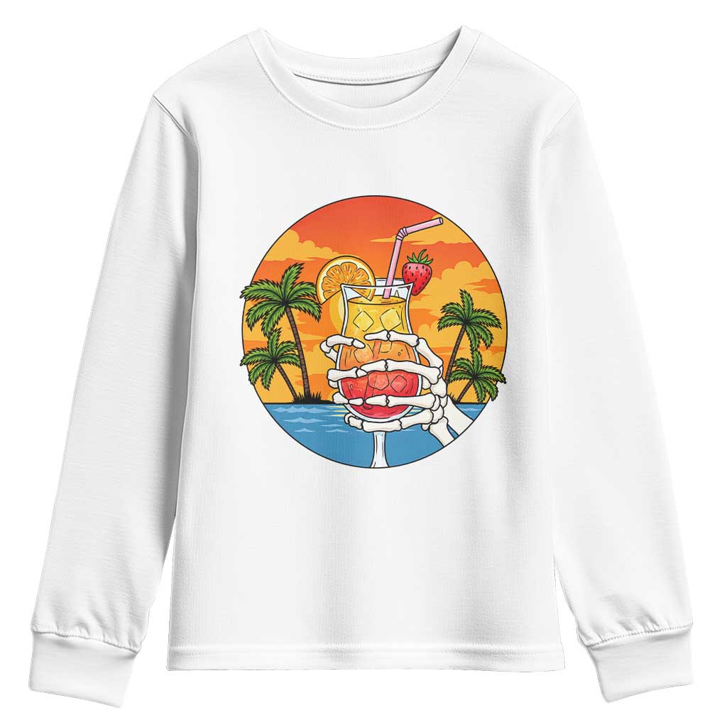 Tropical Skeleton Summerween Youth Sweatshirt Beach Cocktail Vacation TS12 White Print Your Wear