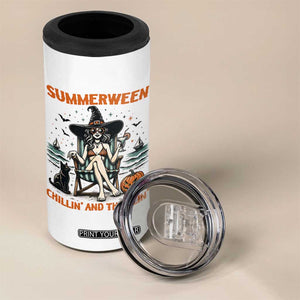 Witchy Beach Summerween Vacation 4 in 1 Can Cooler Tumbler Chillin And Thrillin