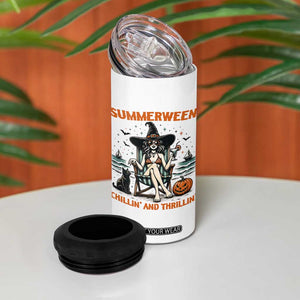Witchy Beach Summerween Vacation 4 in 1 Can Cooler Tumbler Chillin And Thrillin
