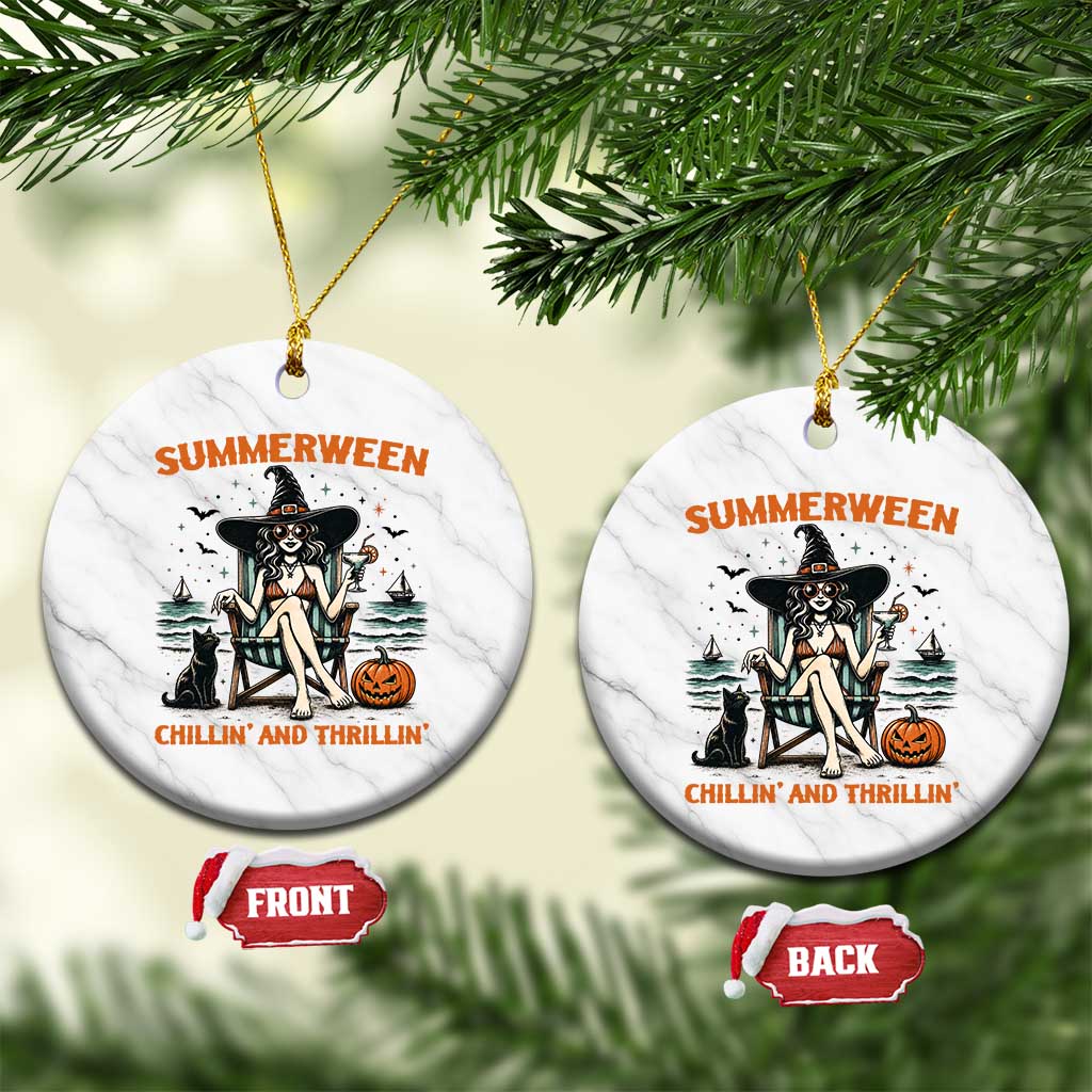 Witchy Beach Summerween Vacation Ceramic Ornament Chillin And Thrillin TS12 1pc White Marble Print Your Wear