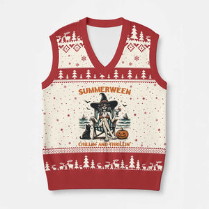 Witchy Beach Summerween Vacation V-Neck Knit Sweater Vest Chillin And Thrillin