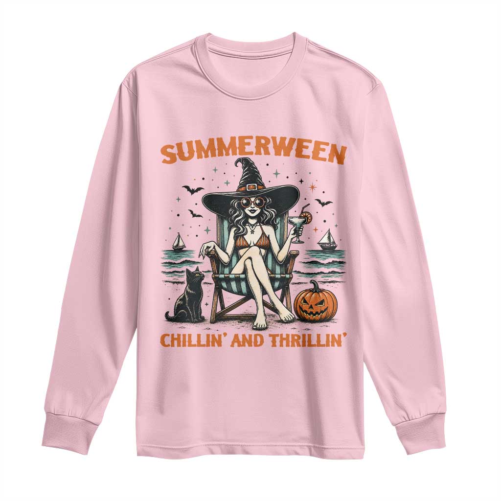 Witchy Beach Summerween Vacation Long Sleeve Shirt Chillin And Thrillin