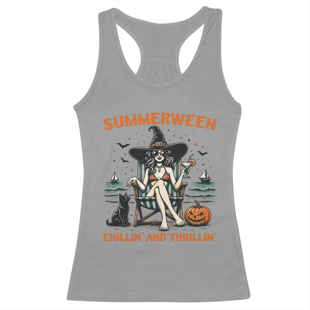 Witchy Beach Summerween Vacation Racerback Tank Top Chillin And Thrillin