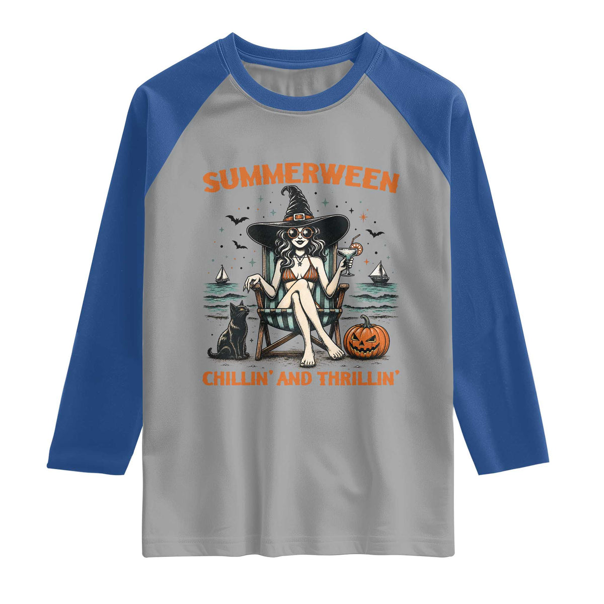 Witchy Beach Summerween Vacation Raglan Shirt Chillin And Thrillin