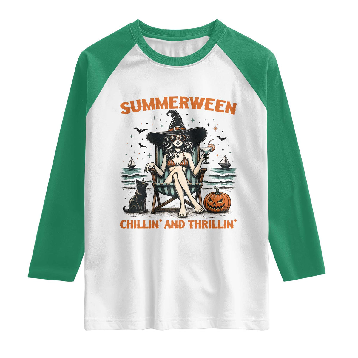 Witchy Beach Summerween Vacation Raglan Shirt Chillin And Thrillin