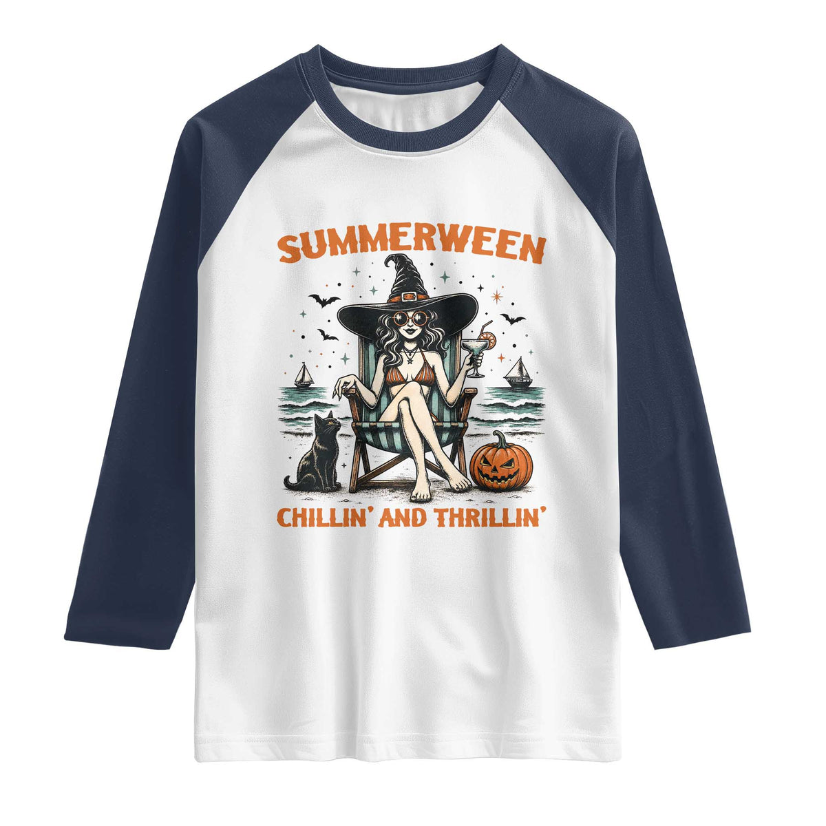 Witchy Beach Summerween Vacation Raglan Shirt Chillin And Thrillin