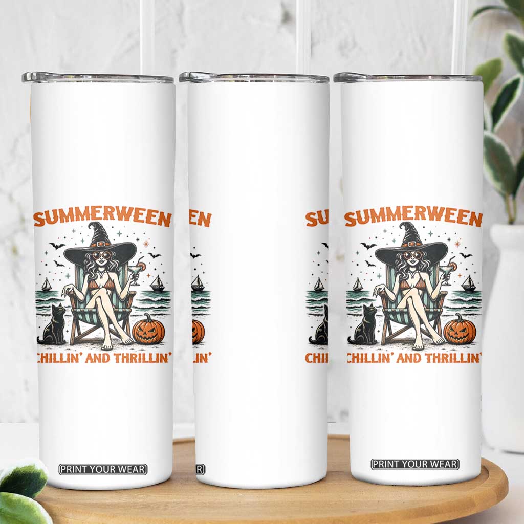 Witchy Beach Summerween Vacation Skinny Tumbler Chillin And Thrillin