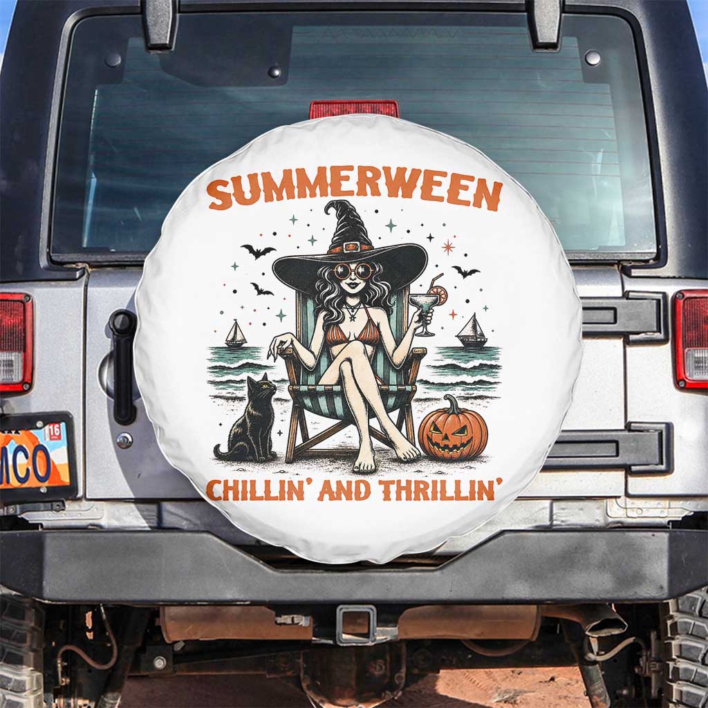 Witchy Beach Summerween Vacation Spare Tire Cover Chillin And Thrillin