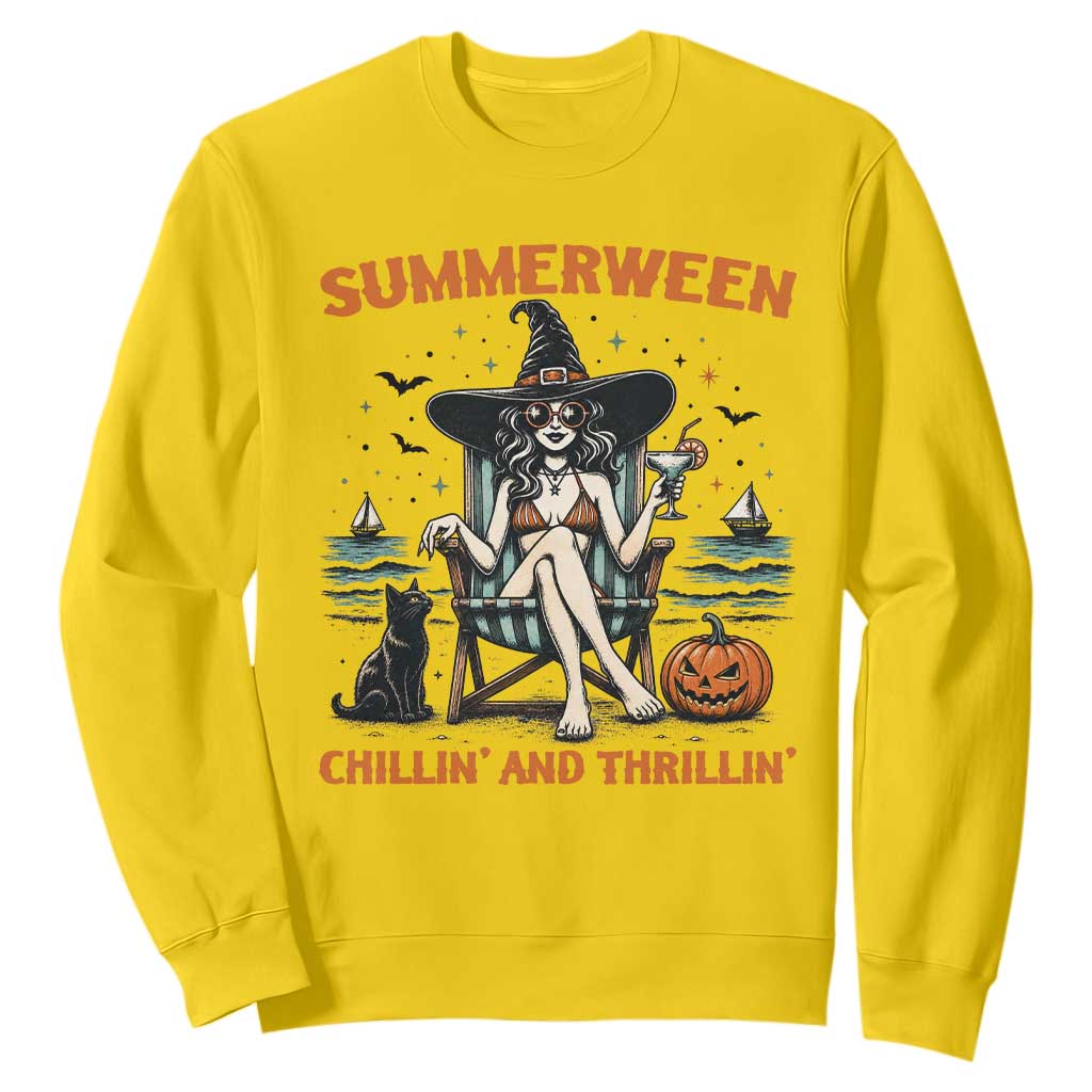 Witchy Beach Summerween Vacation Sweatshirt Chillin And Thrillin