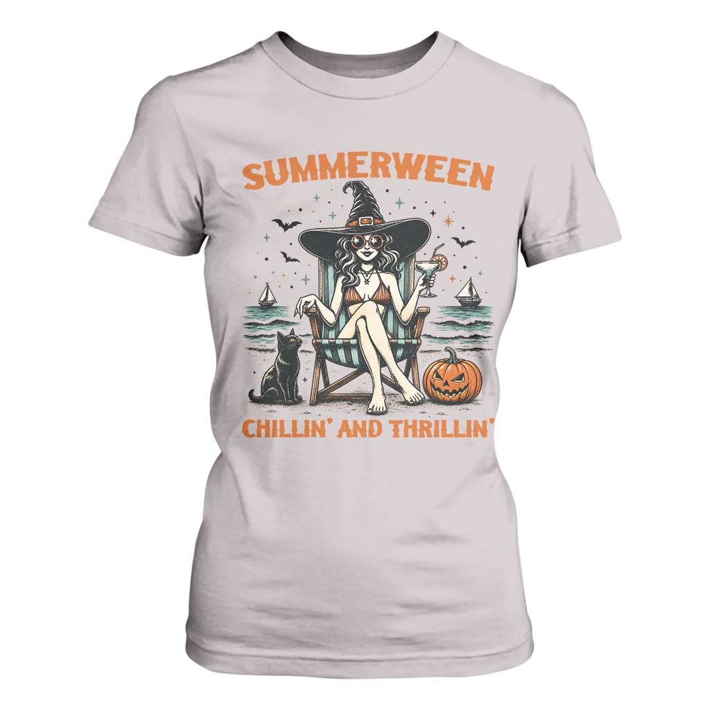 Witchy Beach Summerween Vacation T Shirt For Women Chillin And Thrillin
