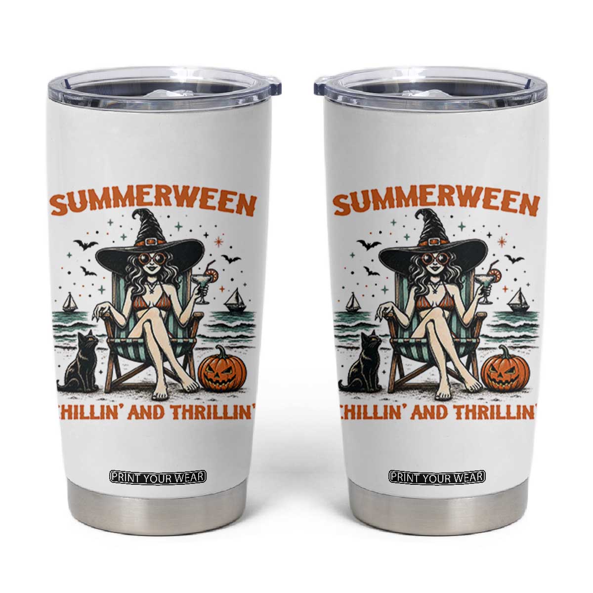 Witchy Beach Summerween Vacation Tumbler Cup Chillin And Thrillin