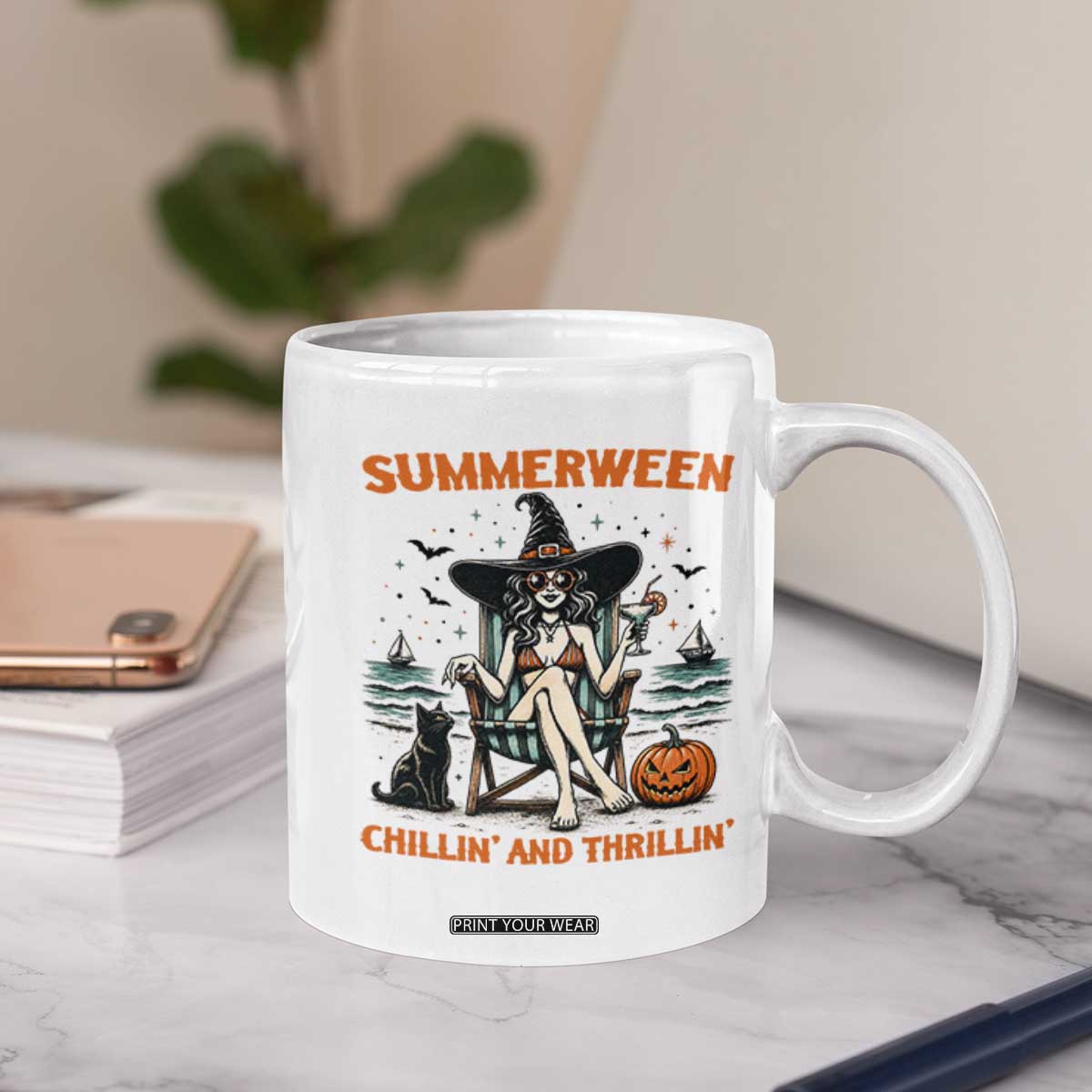 Witchy Beach Summerween Vacation Coffee Mug Chillin And Thrillin