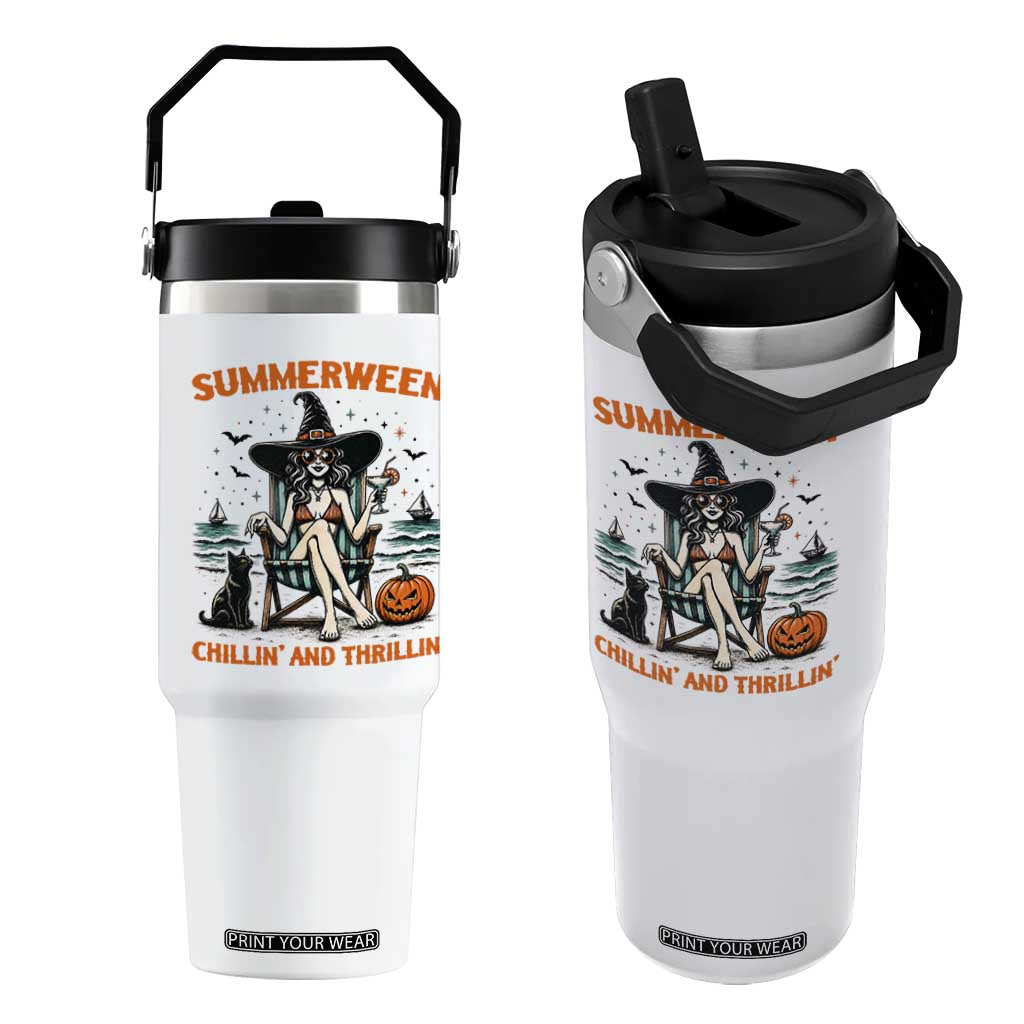 Witchy Beach Summerween Vacation Flip Straw Tumbler Chillin And Thrillin TS12 One Size: 30 oz White Print Your Wear