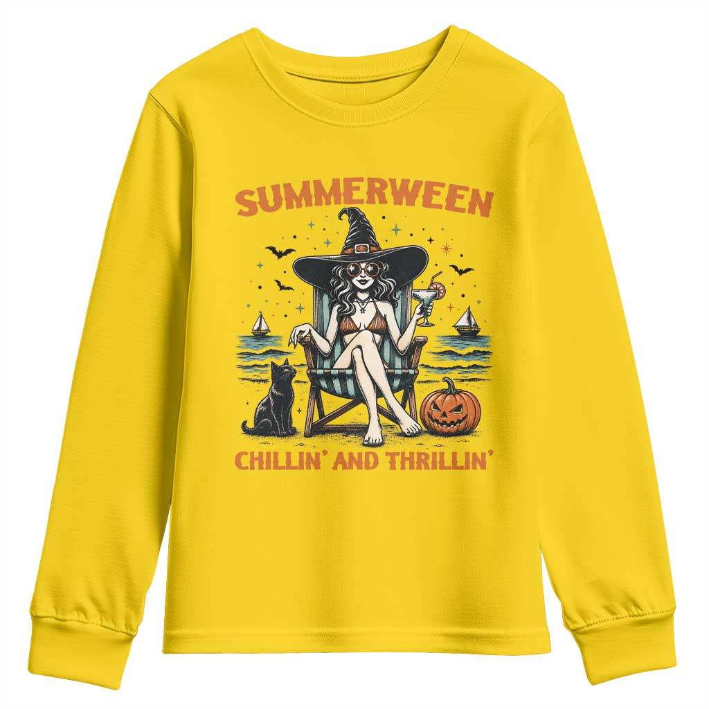 Witchy Beach Summerween Vacation Youth Sweatshirt Chillin And Thrillin