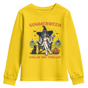 Witchy Beach Summerween Vacation Youth Sweatshirt Chillin And Thrillin