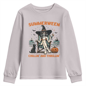 Witchy Beach Summerween Vacation Youth Sweatshirt Chillin And Thrillin