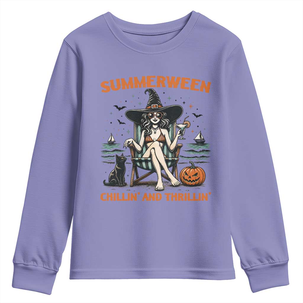 Witchy Beach Summerween Vacation Youth Sweatshirt Chillin And Thrillin