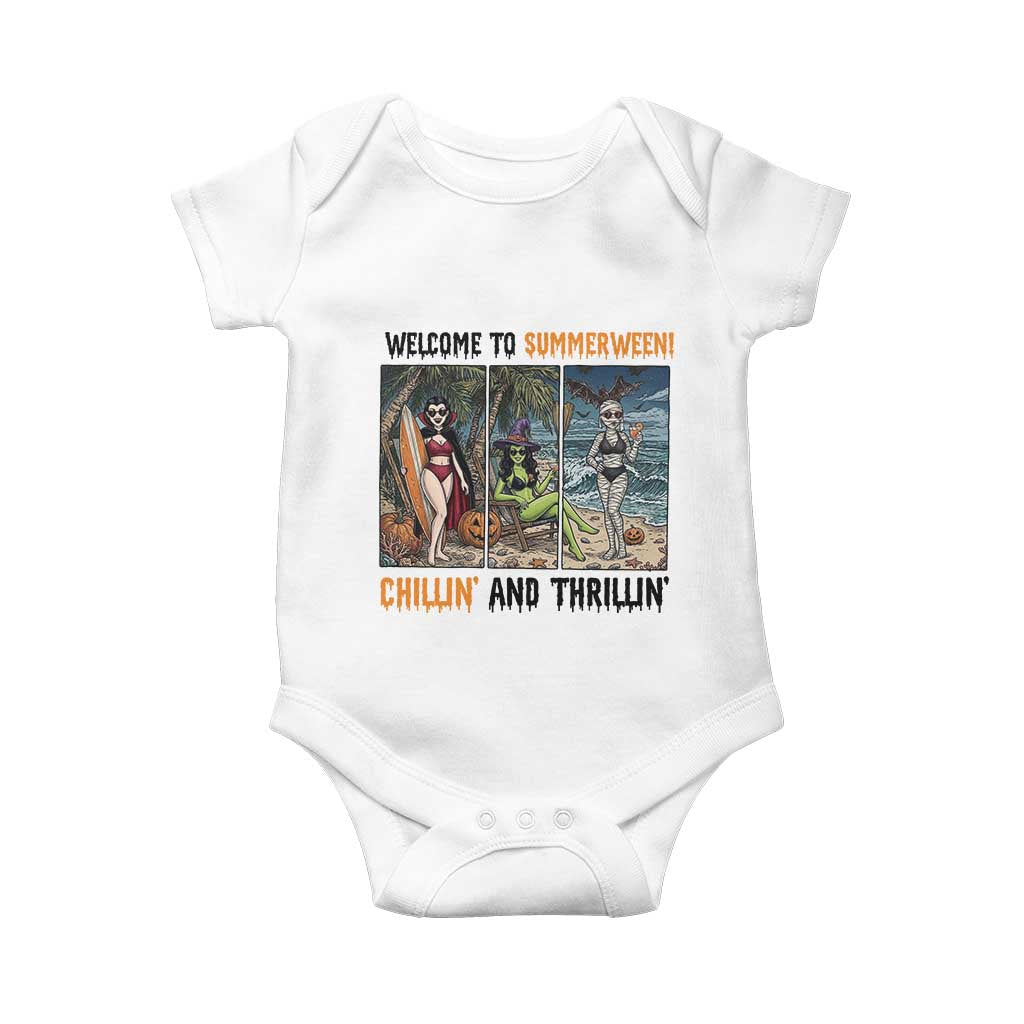 Welcome To Summerween Chillin And Thrillin Baby Onesie Funny Summer Halloween TS12 White Print Your Wear