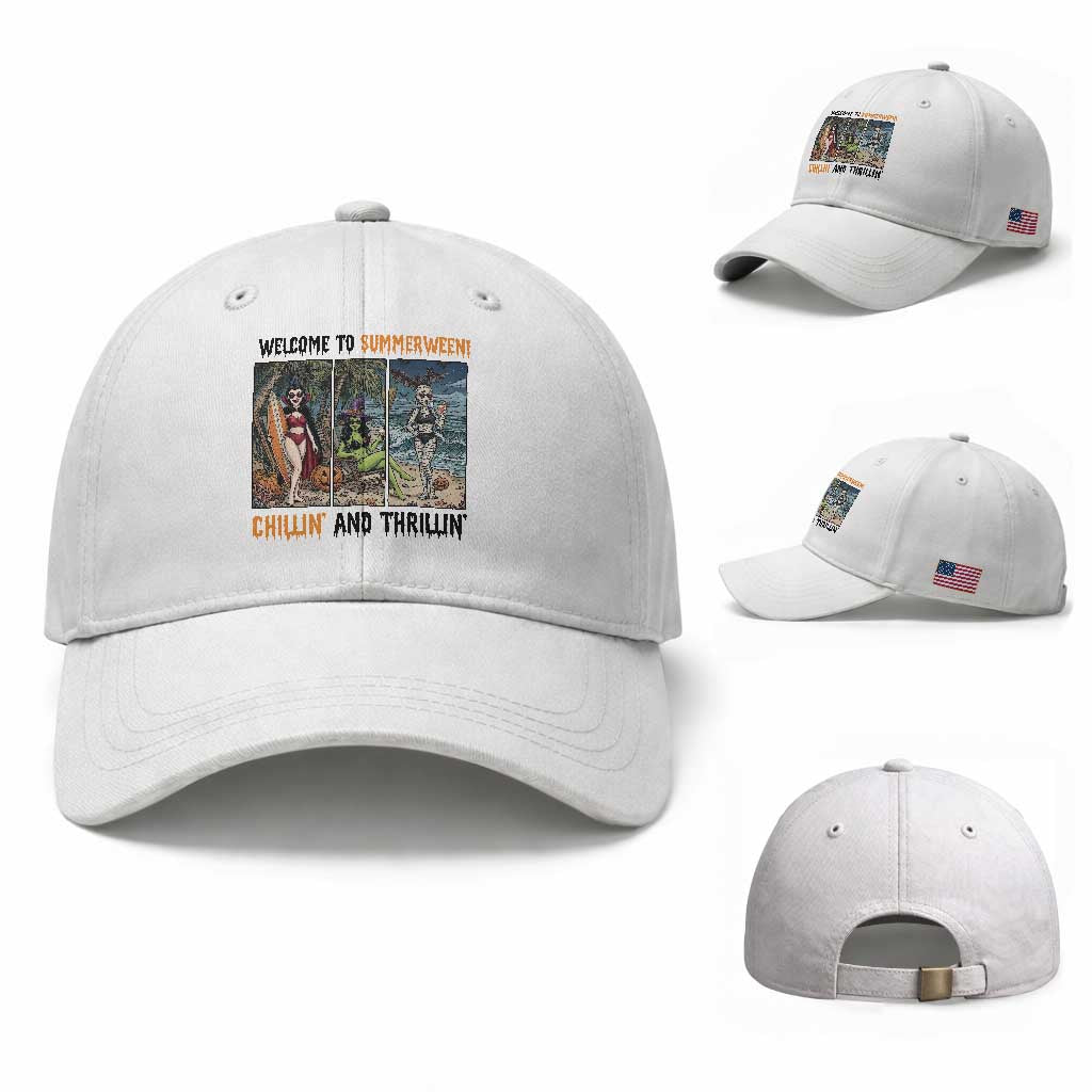 Welcome To Summerween Chillin And Thrillin Baseball Cap Funny Summer Halloween