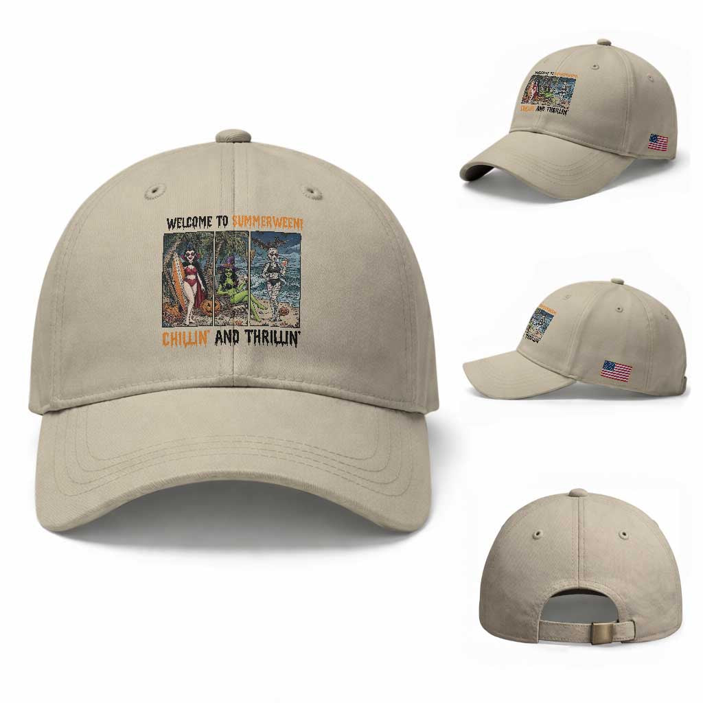 Welcome To Summerween Chillin And Thrillin Baseball Cap Funny Summer Halloween