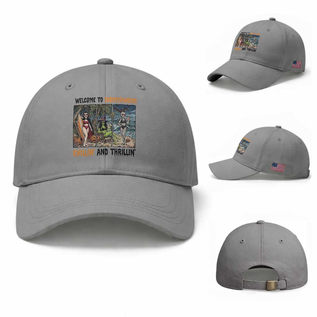 Welcome To Summerween Chillin And Thrillin Baseball Cap Funny Summer Halloween