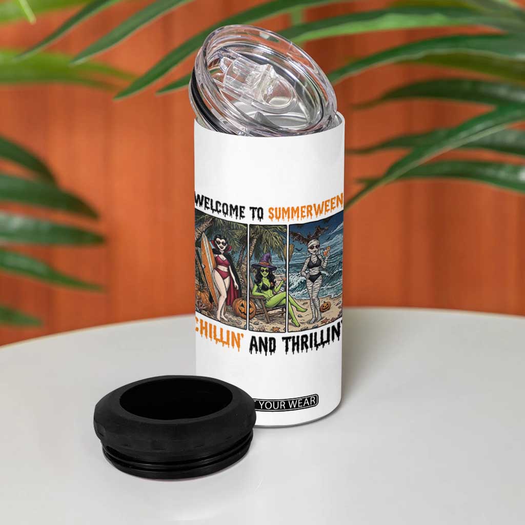 Welcome To Summerween Chillin And Thrillin 4 in 1 Can Cooler Tumbler Funny Summer Halloween