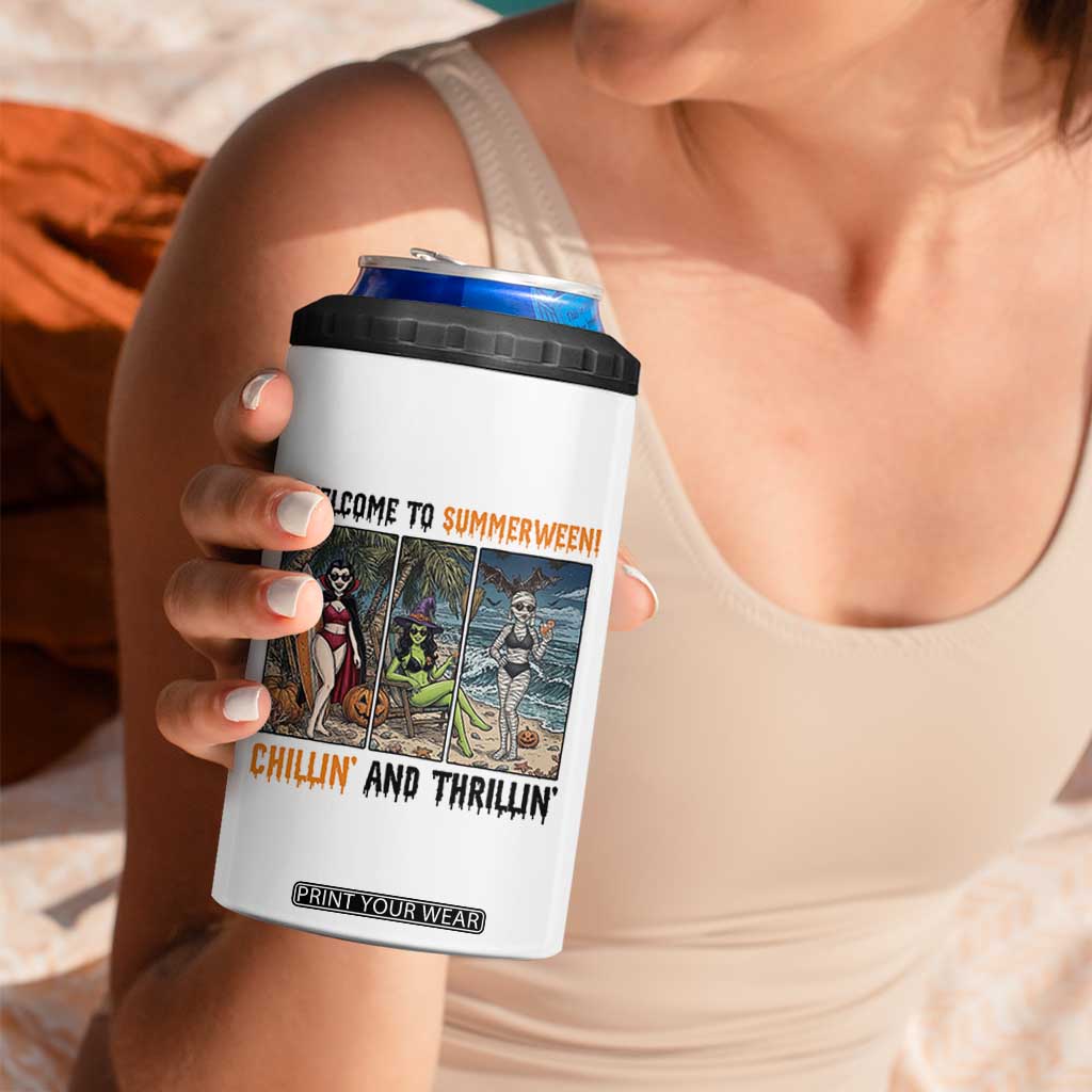 Welcome To Summerween Chillin And Thrillin 4 in 1 Can Cooler Tumbler Funny Summer Halloween