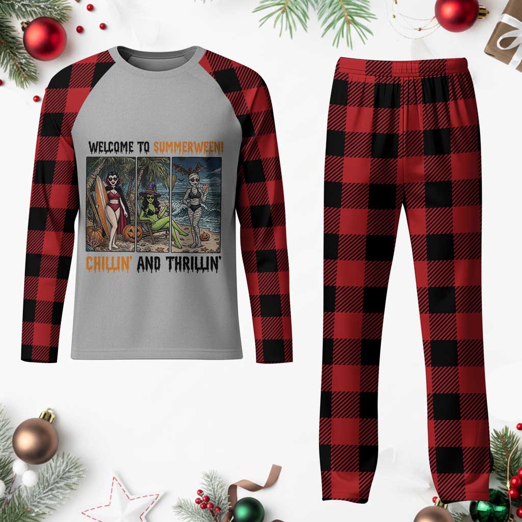Welcome To Summerween Chillin And Thrillin Plaid Pajama Set Funny Summer Halloween TS12 Buffalo Plaid Print Your Wear