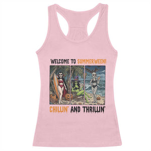Welcome To Summerween Chillin And Thrillin Racerback Tank Top Funny Summer Halloween