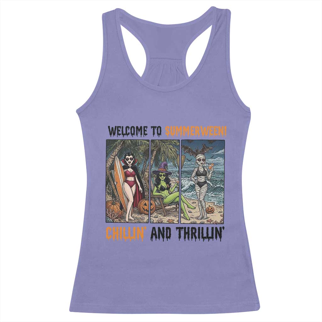 Welcome To Summerween Chillin And Thrillin Racerback Tank Top Funny Summer Halloween