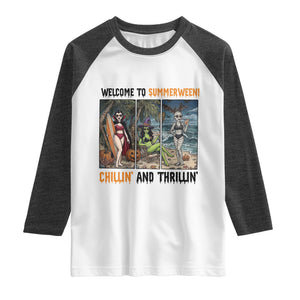 Welcome To Summerween Chillin And Thrillin Raglan Shirt Funny Summer Halloween